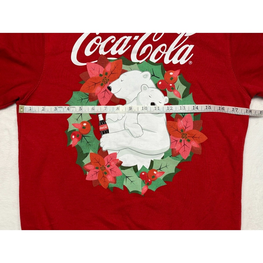 Coca Cola Polar Bear Christmas Sweatshirt XS Juniors Red Holiday Graphic Pullove - Picture 3 of 7